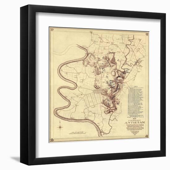 Battle of Antietam - Civil War Panoramic Map - Antietam, MD-Lantern Press-Framed Art Print