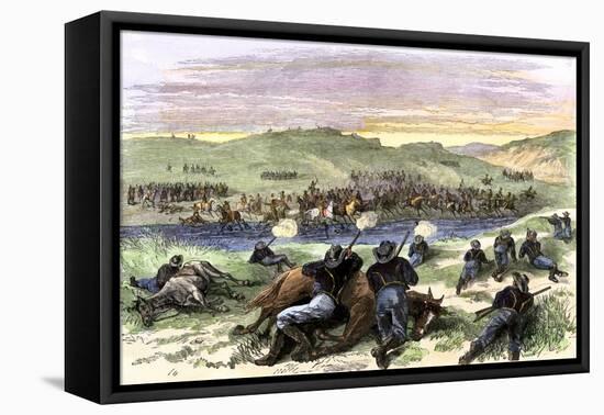 Battle of Beecher Island on the Arikaree Fork, c.1868-null-Framed Stretched Canvas