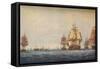 Battle of Copenhagen 1801. British Fleet Approaching, 1801. Artists: Robert Pollard, JG Wells-JG Wells-Framed Stretched Canvas