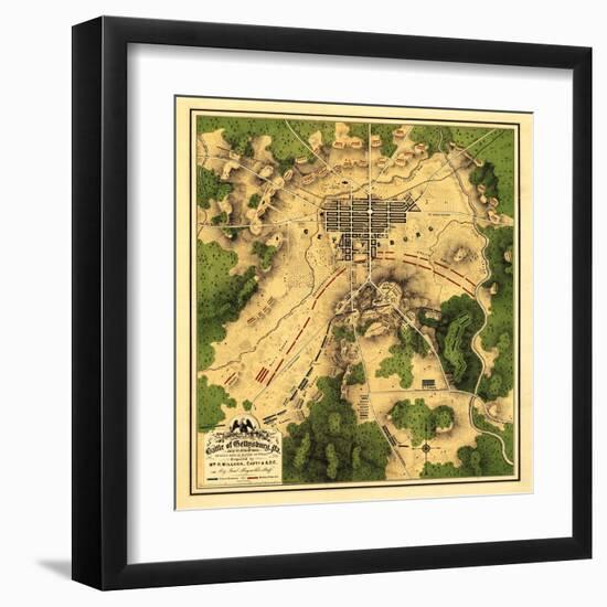 Battle of Gettysburg - Civil War Panoramic Map-Lantern Press-Framed Art Print