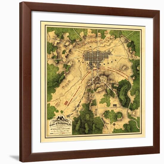 Battle of Gettysburg - Civil War Panoramic Map-Lantern Press-Framed Art Print