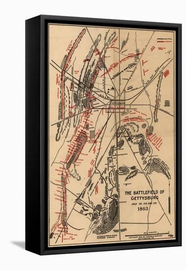 Battle of Gettysburg - Civil War Panoramic Map-Lantern Press-Framed Stretched Canvas