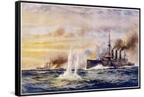 Battle of the Falkland Islands the Light Cruiser Kent Sinks the German Cruiser Nurnberg-Charles J. De Lacy-Framed Stretched Canvas