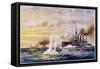 Battle of the Falkland Islands the Light Cruiser Kent Sinks the German Cruiser Nurnberg-Charles J. De Lacy-Framed Stretched Canvas