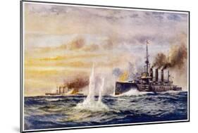 Battle of the Falkland Islands the Light Cruiser Kent Sinks the German Cruiser Nurnberg-Charles J. De Lacy-Mounted Art Print