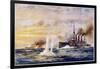 Battle of the Falkland Islands the Light Cruiser Kent Sinks the German Cruiser Nurnberg-Charles J. De Lacy-Framed Art Print