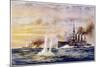 Battle of the Falkland Islands the Light Cruiser Kent Sinks the German Cruiser Nurnberg-Charles J. De Lacy-Mounted Art Print