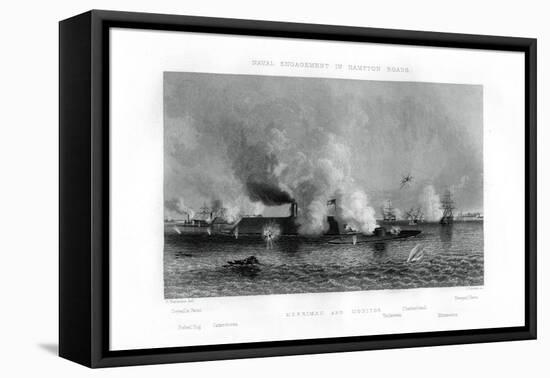 Battle of the 'Monitor' and the 'Merrimack, Hampton Roads, Virginia, 9 March 1862 (1862-186)-J Davies-Framed Stretched Canvas