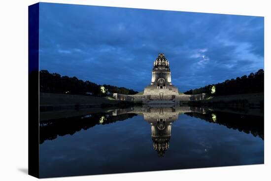 Battle of the nations monument, Leipzig by the blue hour, water reflection-UtArt-Stretched Canvas
