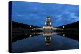 Battle of the nations monument, Leipzig by the blue hour, water reflection-UtArt-Stretched Canvas