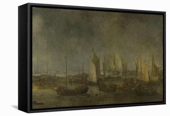 Battle on the Slaak Between the Dutch and Spanish Fleets in the Night of 12-13 September-Simon de Vlieger-Framed Stretched Canvas