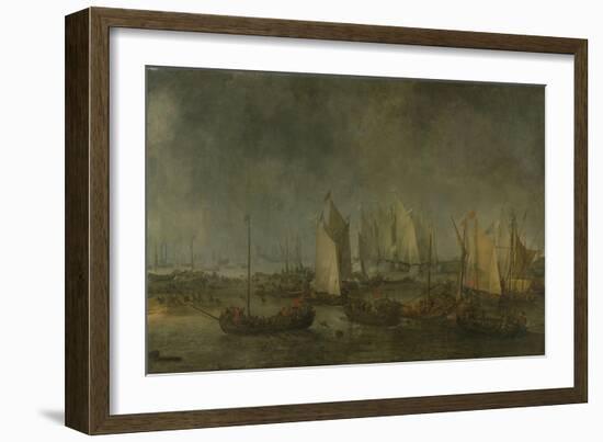 Battle on the Slaak Between the Dutch and Spanish Fleets in the Night of 12-13 September-Simon de Vlieger-Framed Art Print