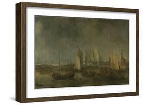 Battle on the Slaak Between the Dutch and Spanish Fleets in the Night of 12-13 September-Simon de Vlieger-Framed Art Print