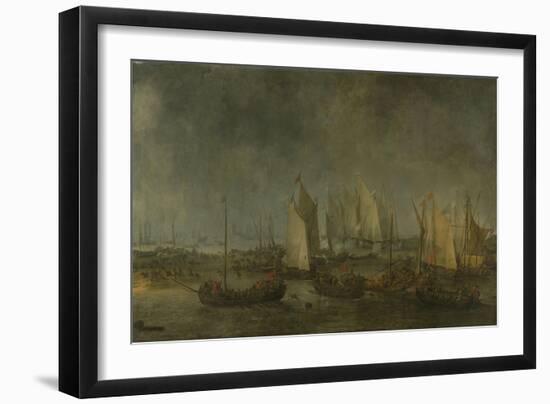 Battle on the Slaak Between the Dutch and Spanish Fleets in the Night of 12-13 September-Simon de Vlieger-Framed Art Print