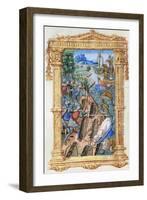 Battle Scene Between Archers and Cavalry, with Castle and Ships, C.1495-1500-null-Framed Giclee Print