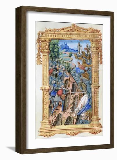 Battle Scene Between Archers and Cavalry, with Castle and Ships, C.1495-1500-null-Framed Giclee Print