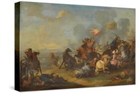 Battle Scene between Christians and Saracens (Oil on Panel)-Francesco Giuseppe Casanova-Stretched Canvas