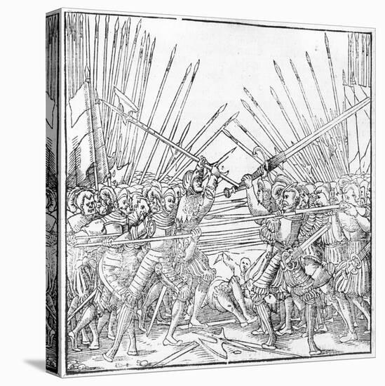 Battle Scene Showing Landsknechte (Mercenaries) Bearing Two-Handed Swords, Halberds and Lances,…-German School-Stretched Canvas