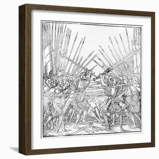 Battle Scene Showing Landsknechte (Mercenaries) Bearing Two-Handed Swords, Halberds and Lances,…-German School-Framed Giclee Print