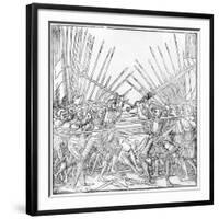 Battle Scene Showing Landsknechte (Mercenaries) Bearing Two-Handed Swords, Halberds and Lances,…-German School-Framed Giclee Print