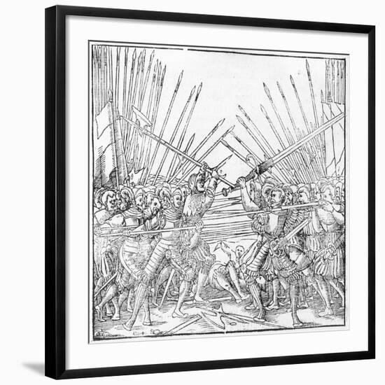 Battle Scene Showing Landsknechte (Mercenaries) Bearing Two-Handed Swords, Halberds and Lances,…-German School-Framed Giclee Print