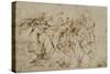 Battle Scene with Prisoners Being Pinioned (Pen and Brown Ink over Faint Indications in Black Chalk-Raphael-Stretched Canvas