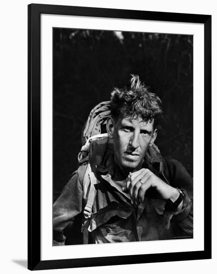 Battle-Weary Soldier, Member of Merrill's Marauders, Pausing with Cigarette, Burma Campaign in WWII-Bernard Hoffman-Framed Photographic Print