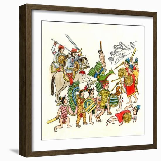 Battles of the Spanish Conquistadors in Mexico, c.1500-null-Framed Giclee Print