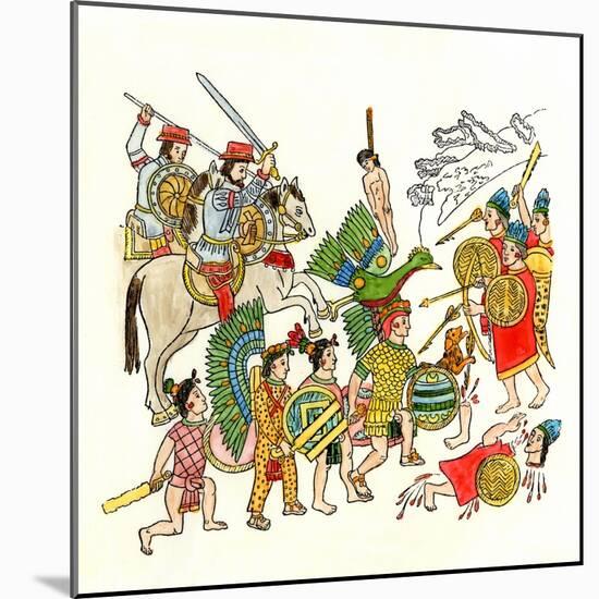 Battles of the Spanish Conquistadors in Mexico, c.1500-null-Mounted Giclee Print