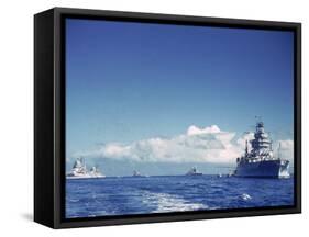 Battleship and Other Ships Taking Part in Us Navy Manuevers Off Hawaii-Carl Mydans-Framed Stretched Canvas