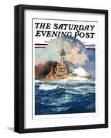 "Battleship at Sea," Saturday Evening Post Cover, April 9, 1932-Anton Otto Fischer-Framed Giclee Print