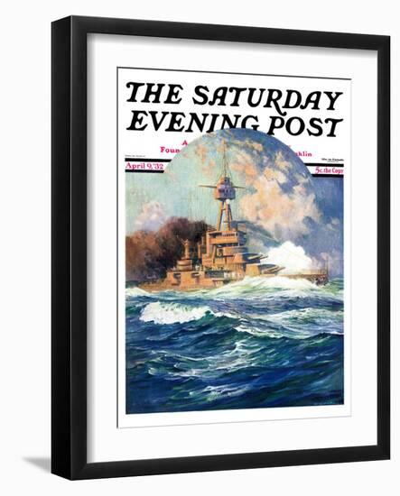 "Battleship at Sea," Saturday Evening Post Cover, April 9, 1932-Anton Otto Fischer-Framed Giclee Print