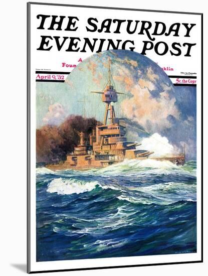 "Battleship at Sea," Saturday Evening Post Cover, April 9, 1932-Anton Otto Fischer-Mounted Giclee Print