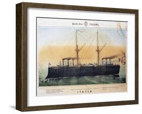 Battleship Italia, Color, Italy, 19th Century-null-Framed Giclee Print