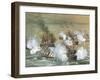 Battleship King of Italy Sinking Battleship Palestro in Flames, Off Croatian Coast by Bongianini-null-Framed Giclee Print