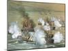 Battleship King of Italy Sinking Battleship Palestro in Flames, Off Croatian Coast by Bongianini-null-Mounted Giclee Print