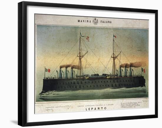 Battleship Lepanto, Colour, Italy, 19th Century-null-Framed Giclee Print