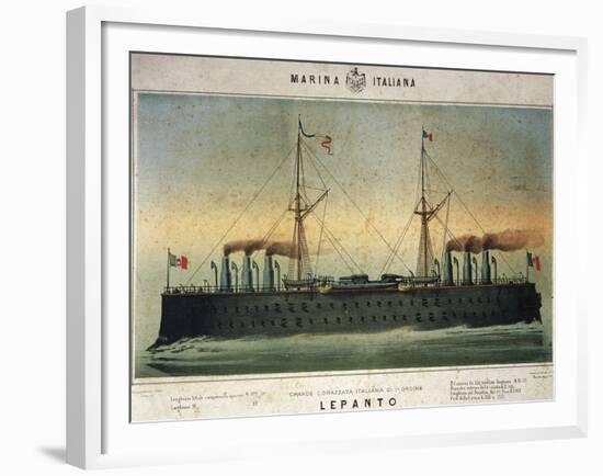 Battleship Lepanto, Colour, Italy, 19th Century-null-Framed Giclee Print