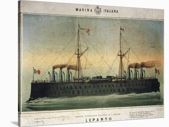 Battleship Lepanto, Colour, Italy, 19th Century-null-Stretched Canvas