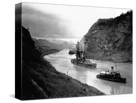 Battleship Moving Through Panama Canal, 1915-null-Stretched Canvas