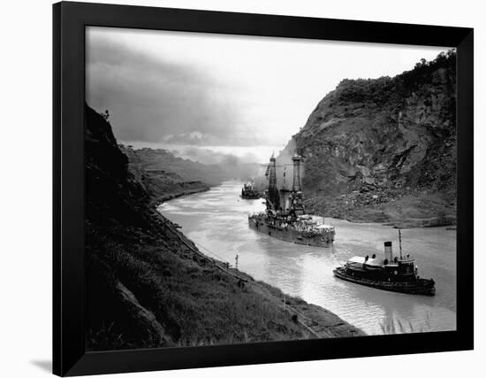 Battleship Moving Through Panama Canal, 1915-null-Framed Photographic Print