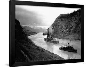 Battleship Moving Through Panama Canal, 1915-null-Framed Photographic Print