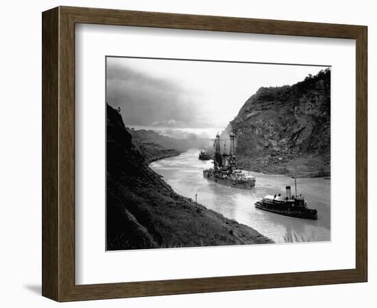 Battleship Moving Through Panama Canal, 1915-null-Framed Photographic Print