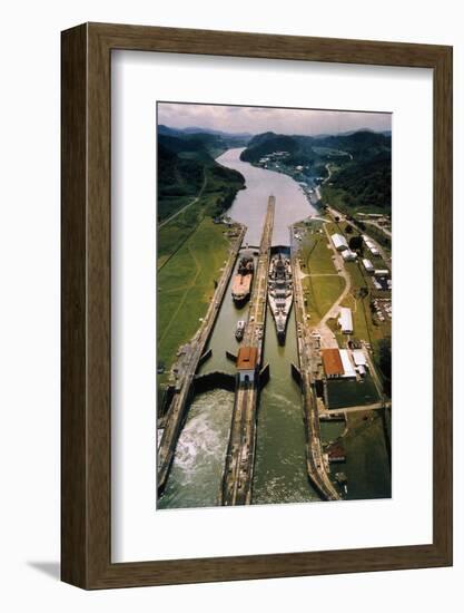 Battleship Passing through Panama Canal-null-Framed Photographic Print