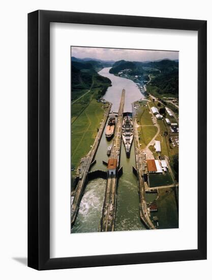 Battleship Passing through Panama Canal-null-Framed Photographic Print