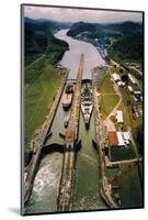 Battleship Passing through Panama Canal-null-Mounted Photographic Print