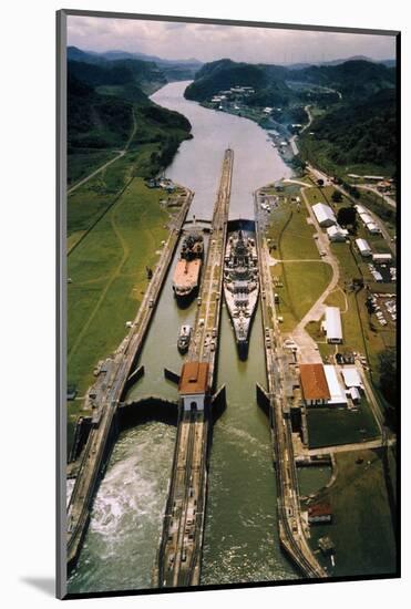 Battleship Passing through Panama Canal-null-Mounted Photographic Print