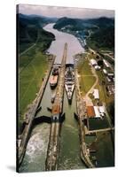 Battleship Passing through Panama Canal-null-Stretched Canvas