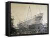 Battleship Re D'Italia under Construction in Webb Shipyard in New York, USA, 19th Century-null-Framed Stretched Canvas