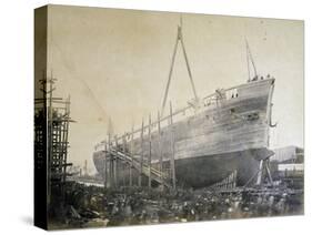 Battleship Re D'Italia under Construction in Webb Shipyard in New York, USA, 19th Century-null-Stretched Canvas